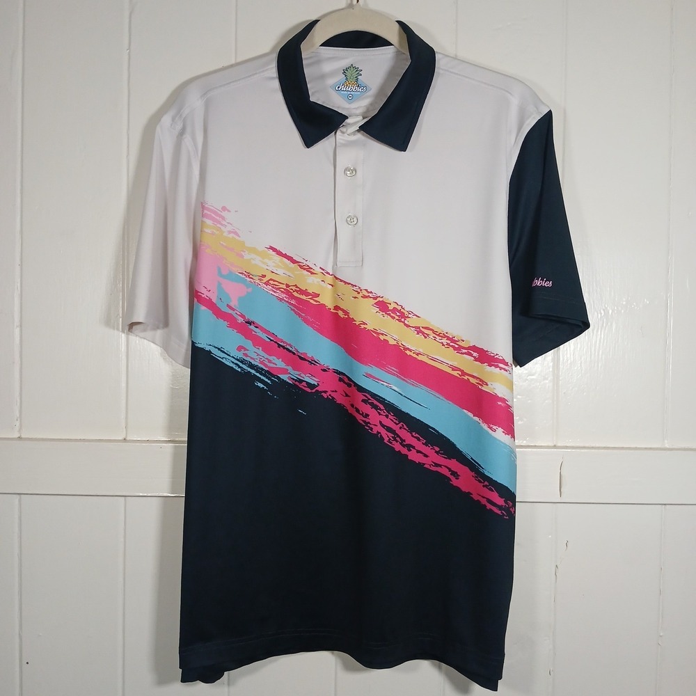 Chubbies Mens‎ Performance Polo  Golf Shirt M Abstract paint Splatter Athletic